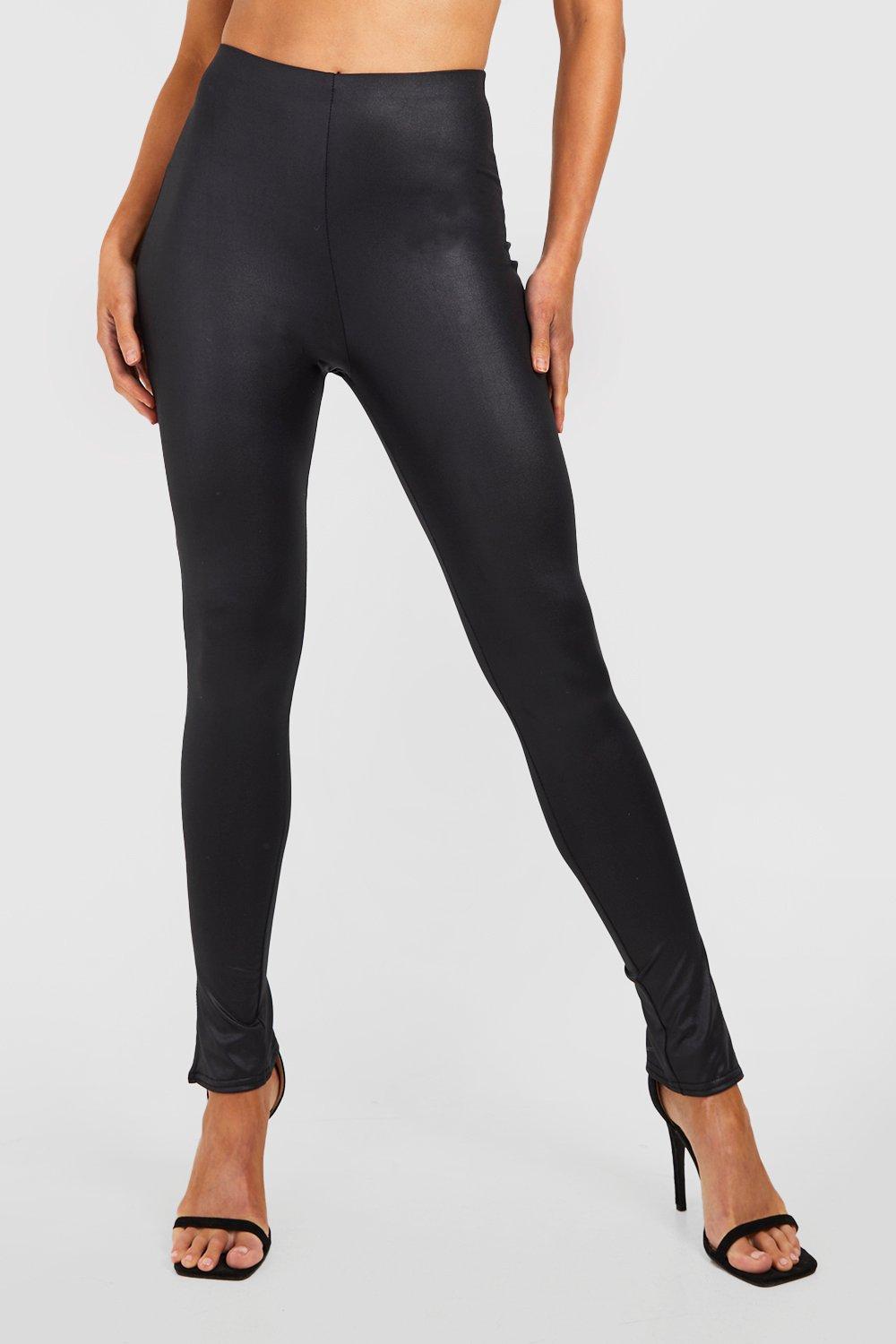 Tall High Waisted Faux Leather Split Hem Leggings