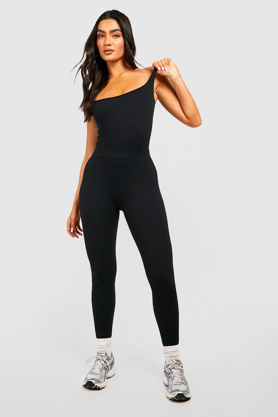 Black Structured Seamless Contour Ribbed Sculpt Leggings image number 1
