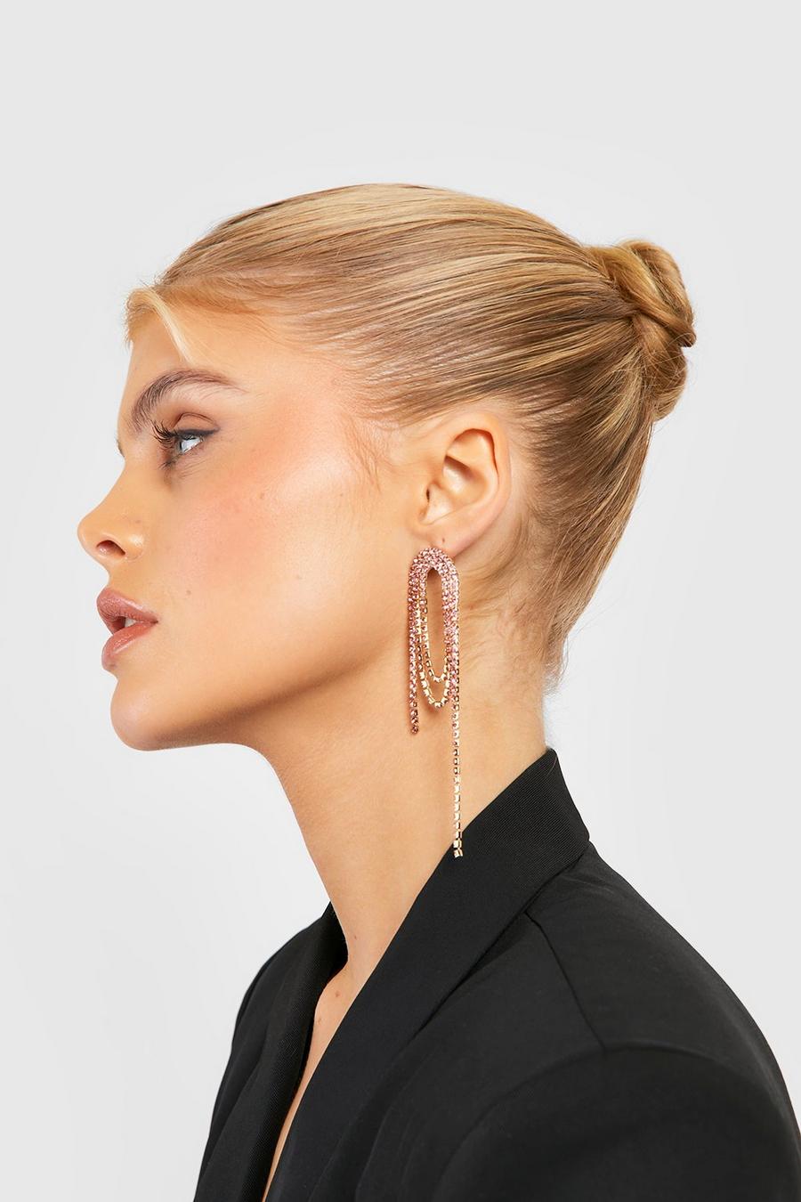 Pink Crystal Row Loop Drop Earrings image number 1