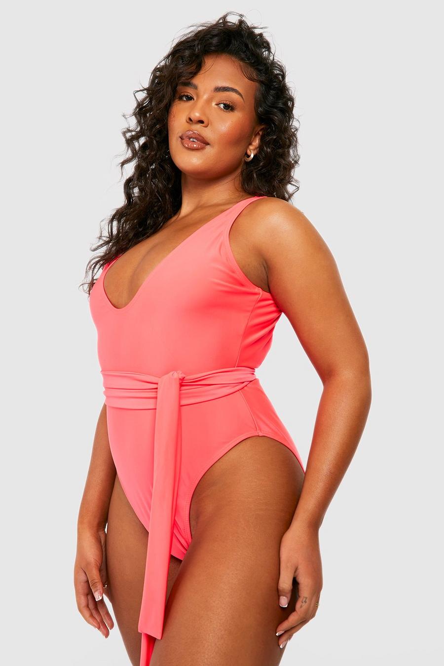 Hot pink Plus Tie Waist Swimsuit image number 1