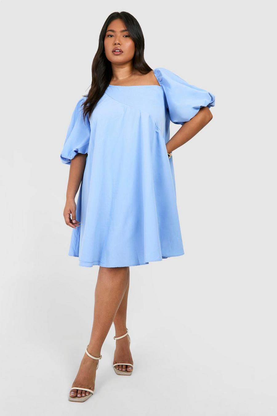 Cornflower blue Plus Off Shoulder Asymmetric Smock Dress