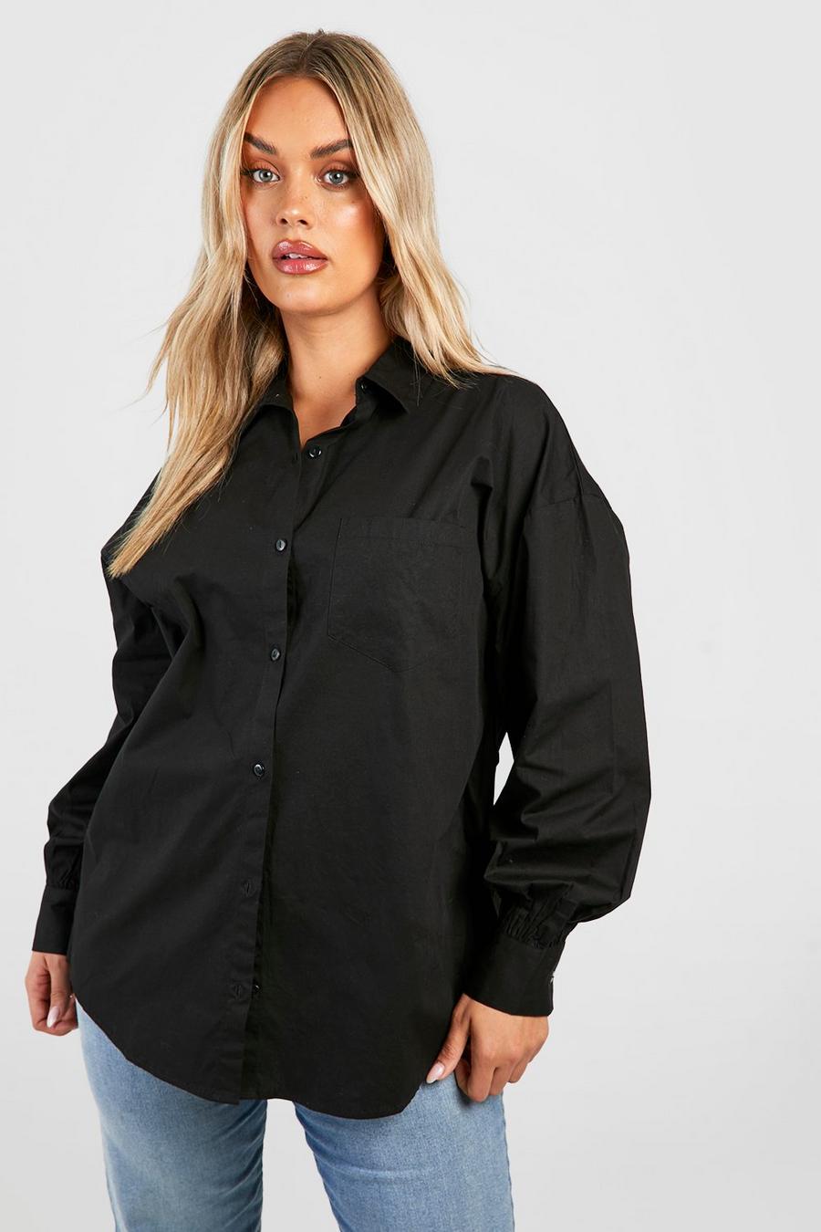Black Plus Oversized Cotton Poplin Shirt image number 1