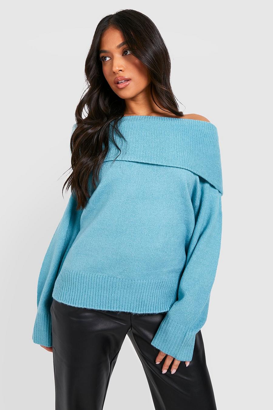 Aqua Petite Knitted Off The Shoulder Off The Shoulder Sweater image number 1