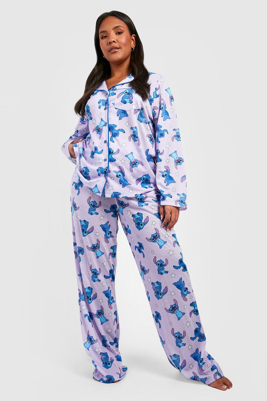 Blue Disney Lilo & Stitch Plus Pyjamas med knappar och långbyxor image number 1
