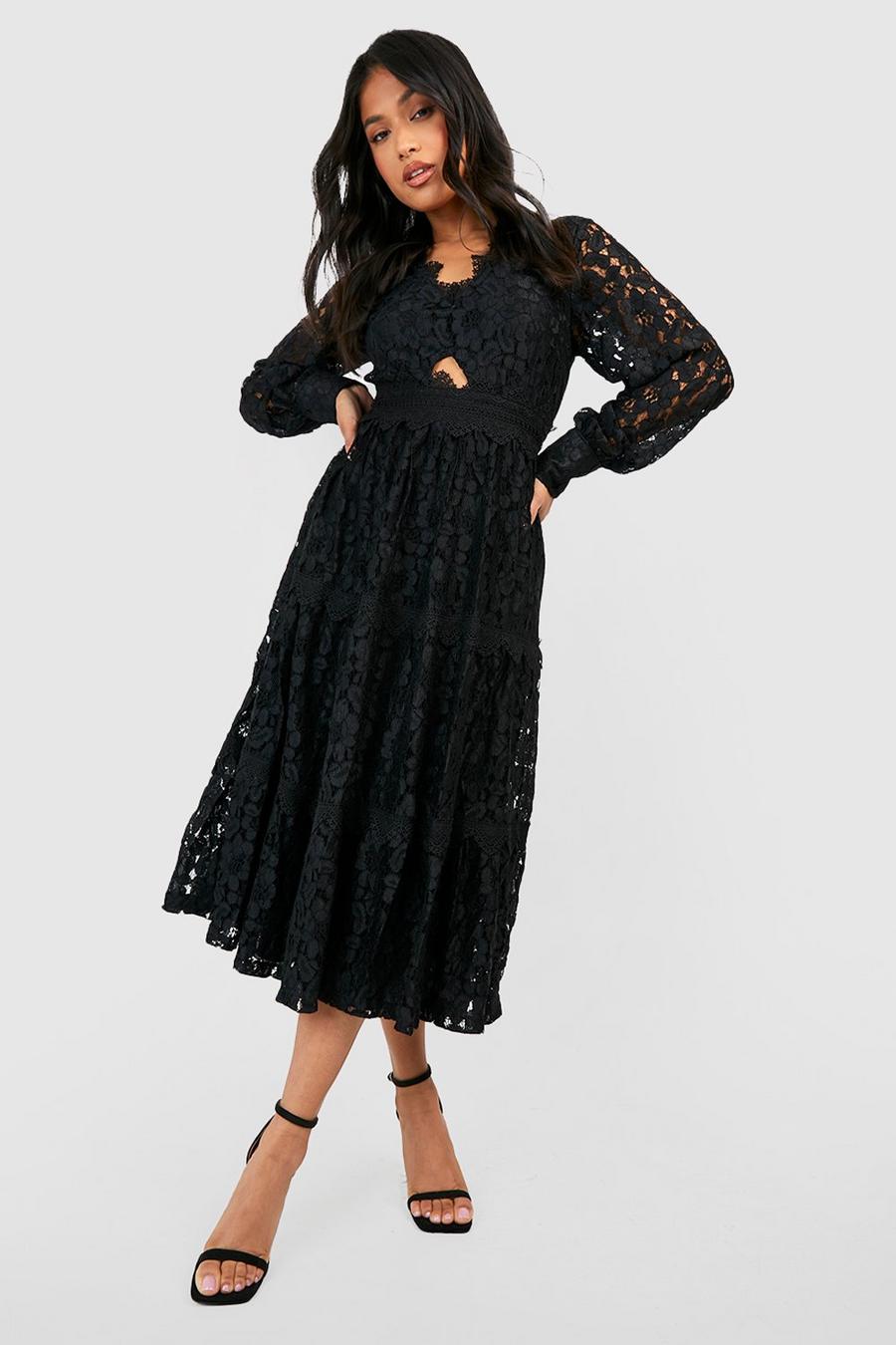 Black Petite Premium Lace Cut Out Midi Dress image number 1