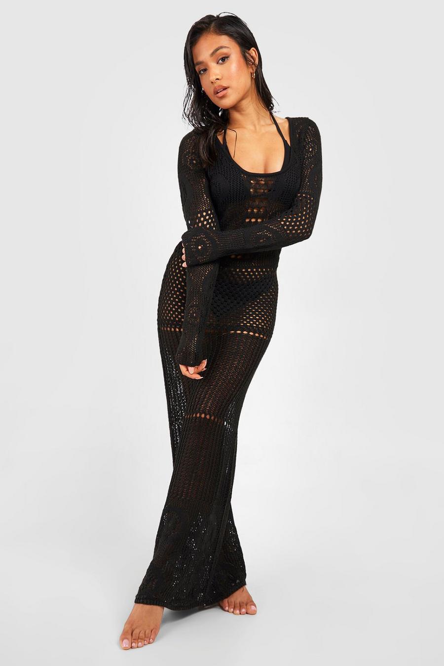 Black Petite Recycled Crochet Maxi Dress image number 1