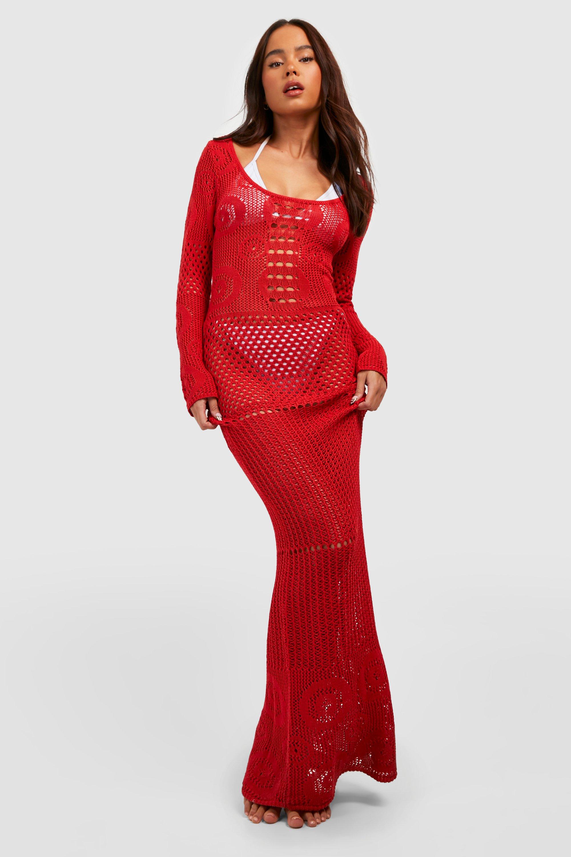 red crochet maxi dress