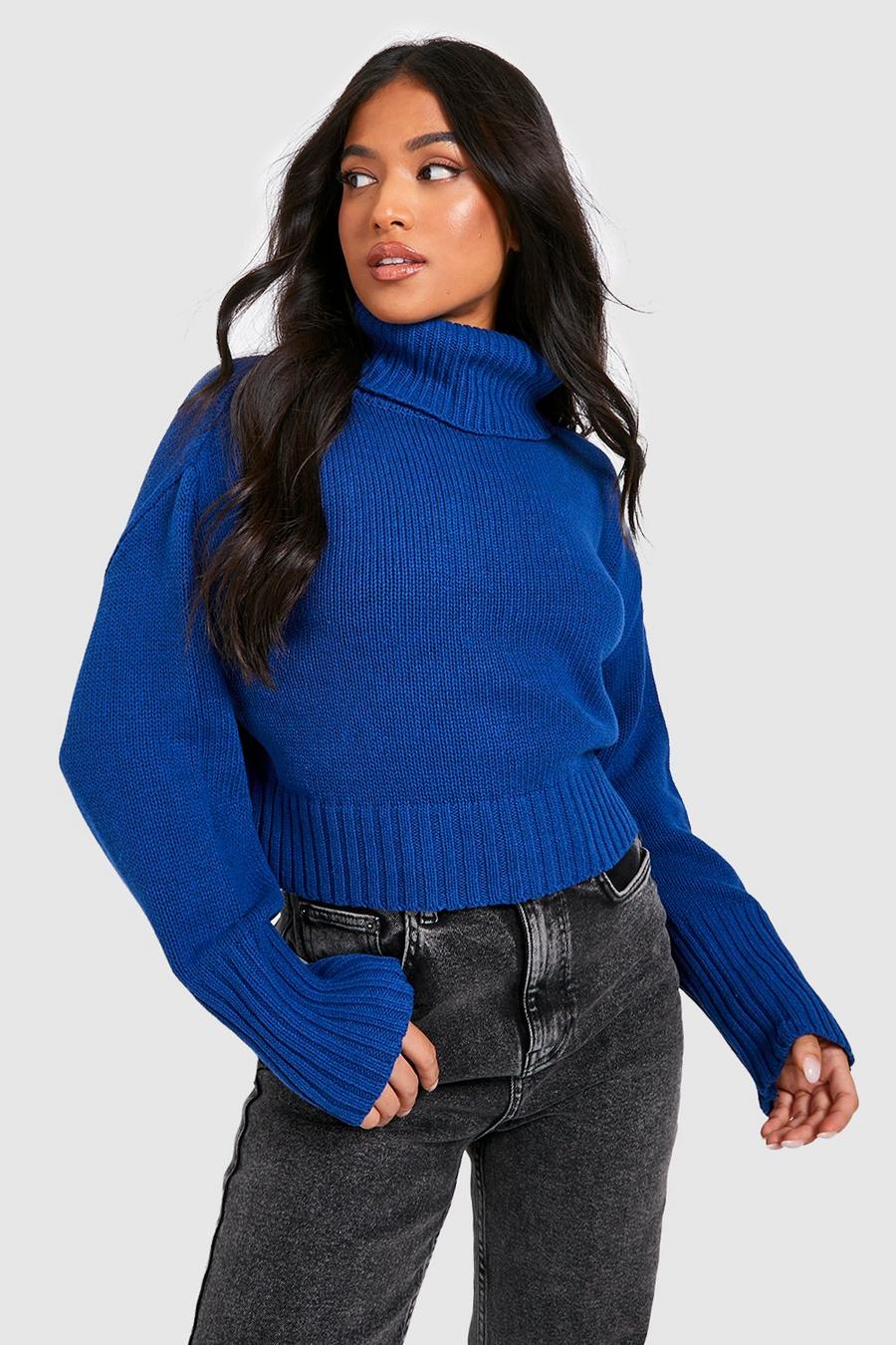 Electric blue Petite Knitted Roll Neck Cropped Jumper    image number 1