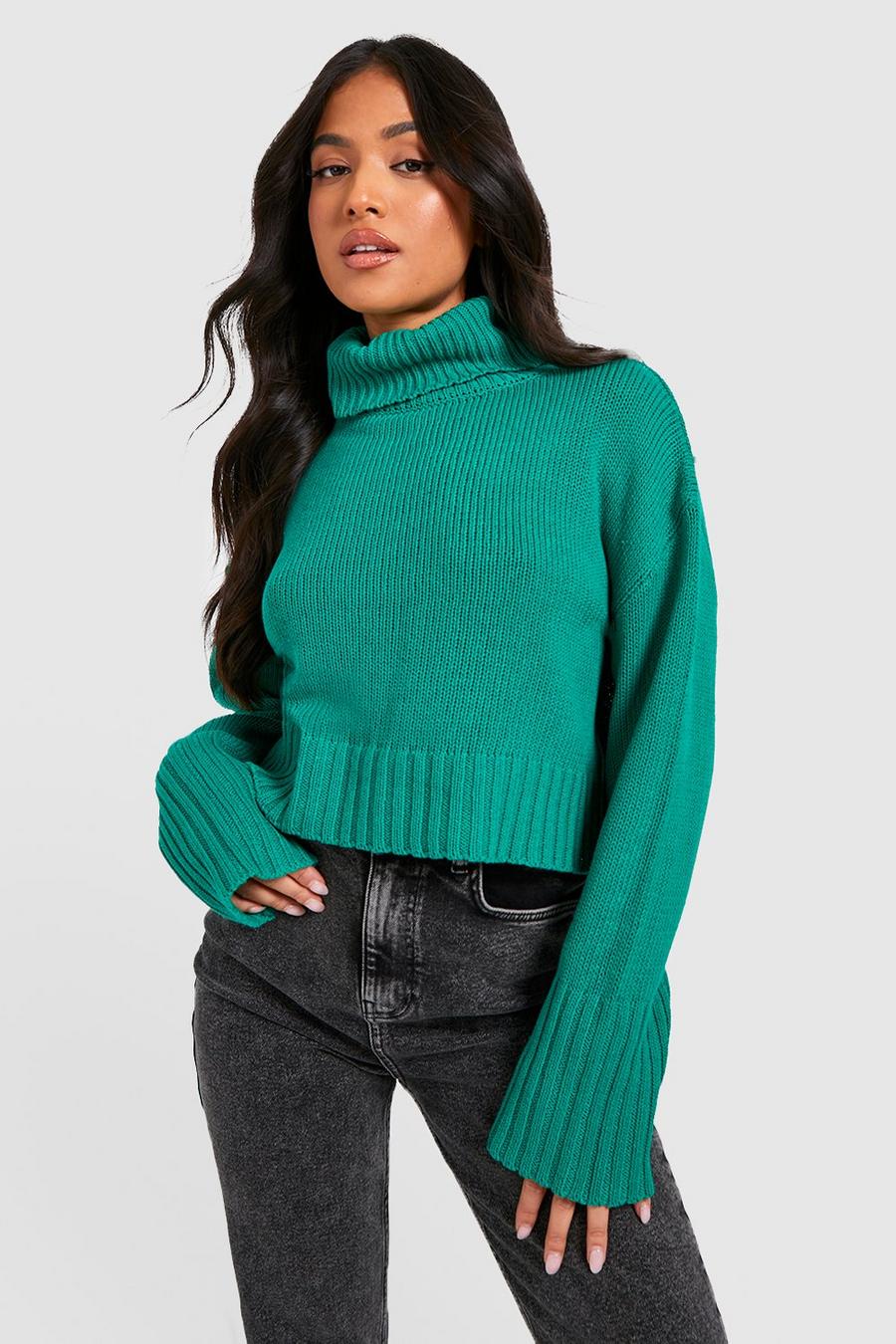 Green Petite Knitted Roll Neck Cropped Jumper    image number 1