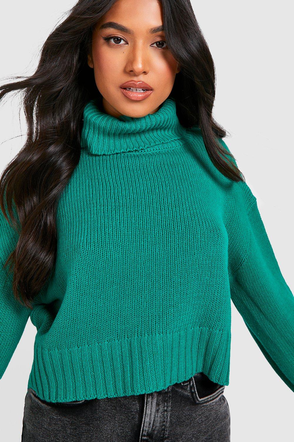 Petite Knitted Roll Neck Cropped Jumper boohoo UK