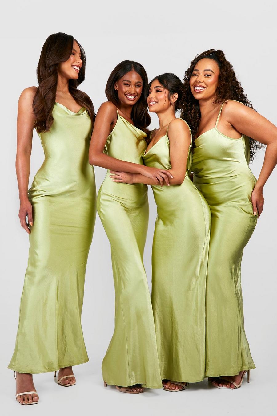 Sage green Plus Bridesmaid Satin Cowl Neck Maxi Dress