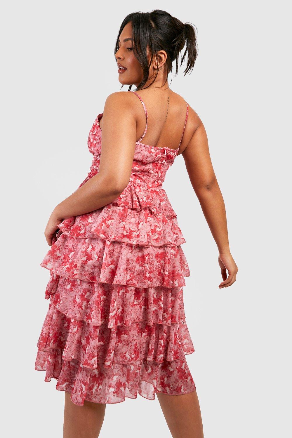 Floral chiffon tiered dress sale