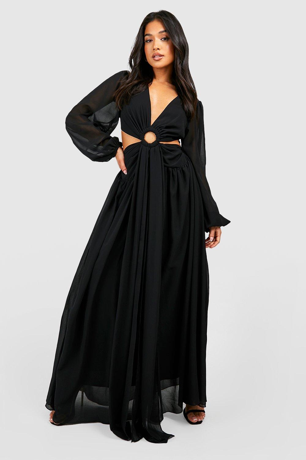 Petite Chiffon Maxi Jurk Met Ring Detail En Uitsnijding | Boohoo