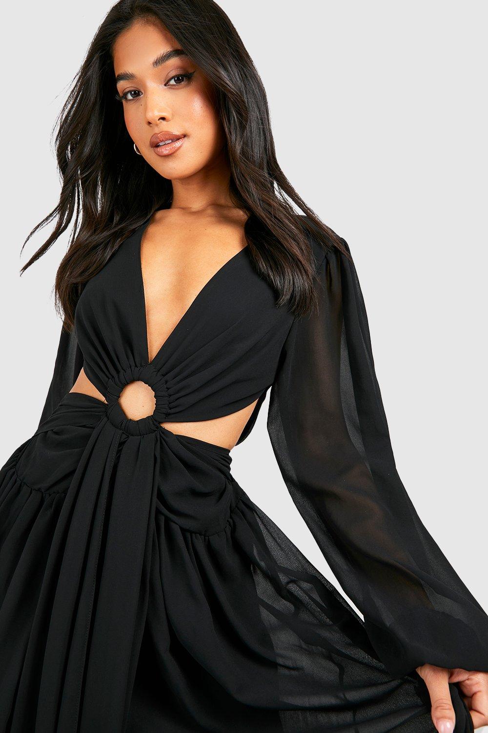 Petite Chiffon Ring Detail Cut Out Maxi Dress boohoo