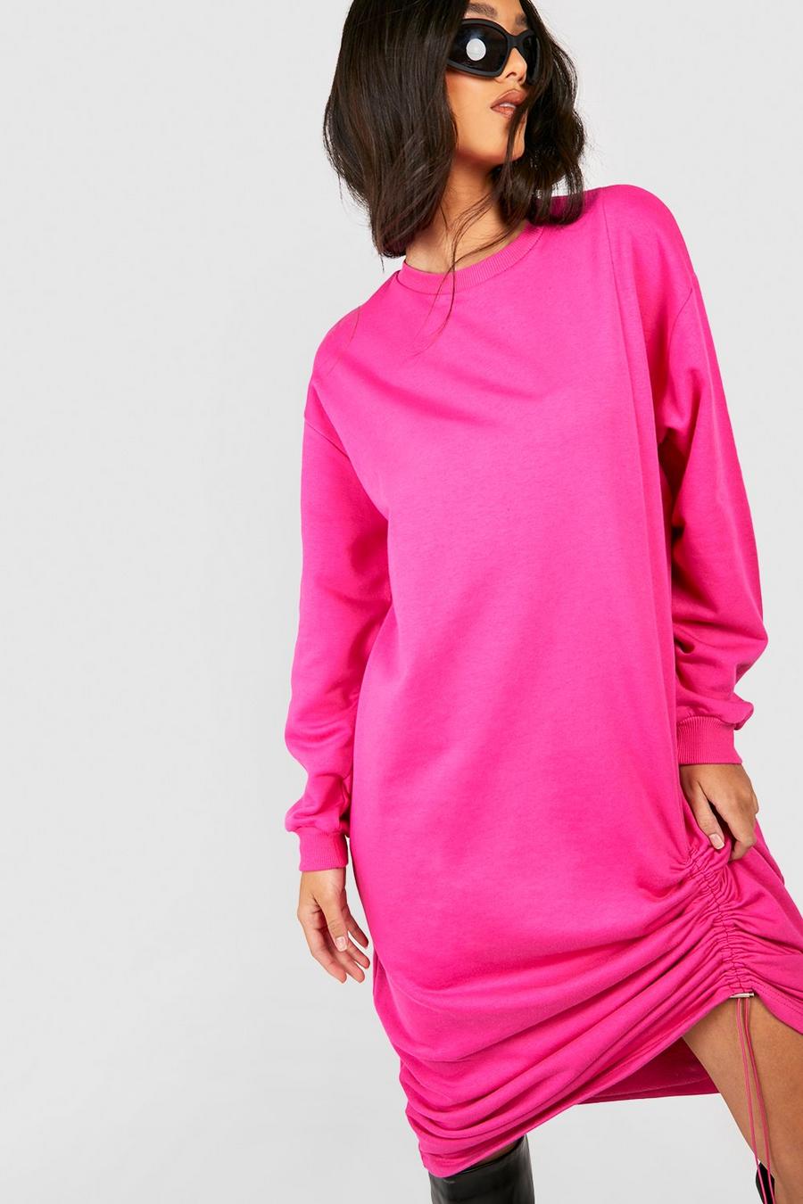 Pink Oversized Ruched Side Midi Jumper Dress