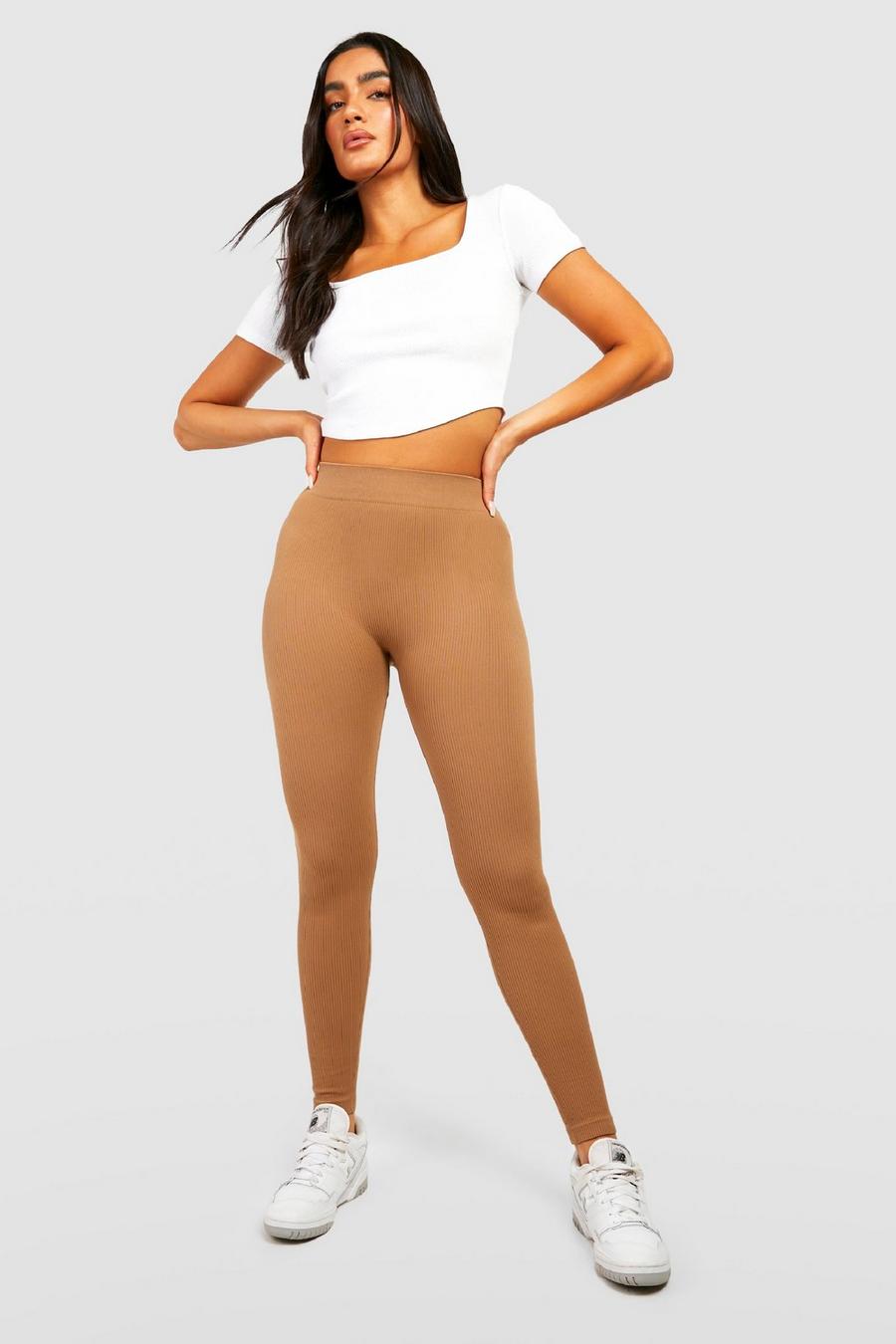 Mocha Structured Seamless Contour Ribbed Sculpt Leggings image number 1