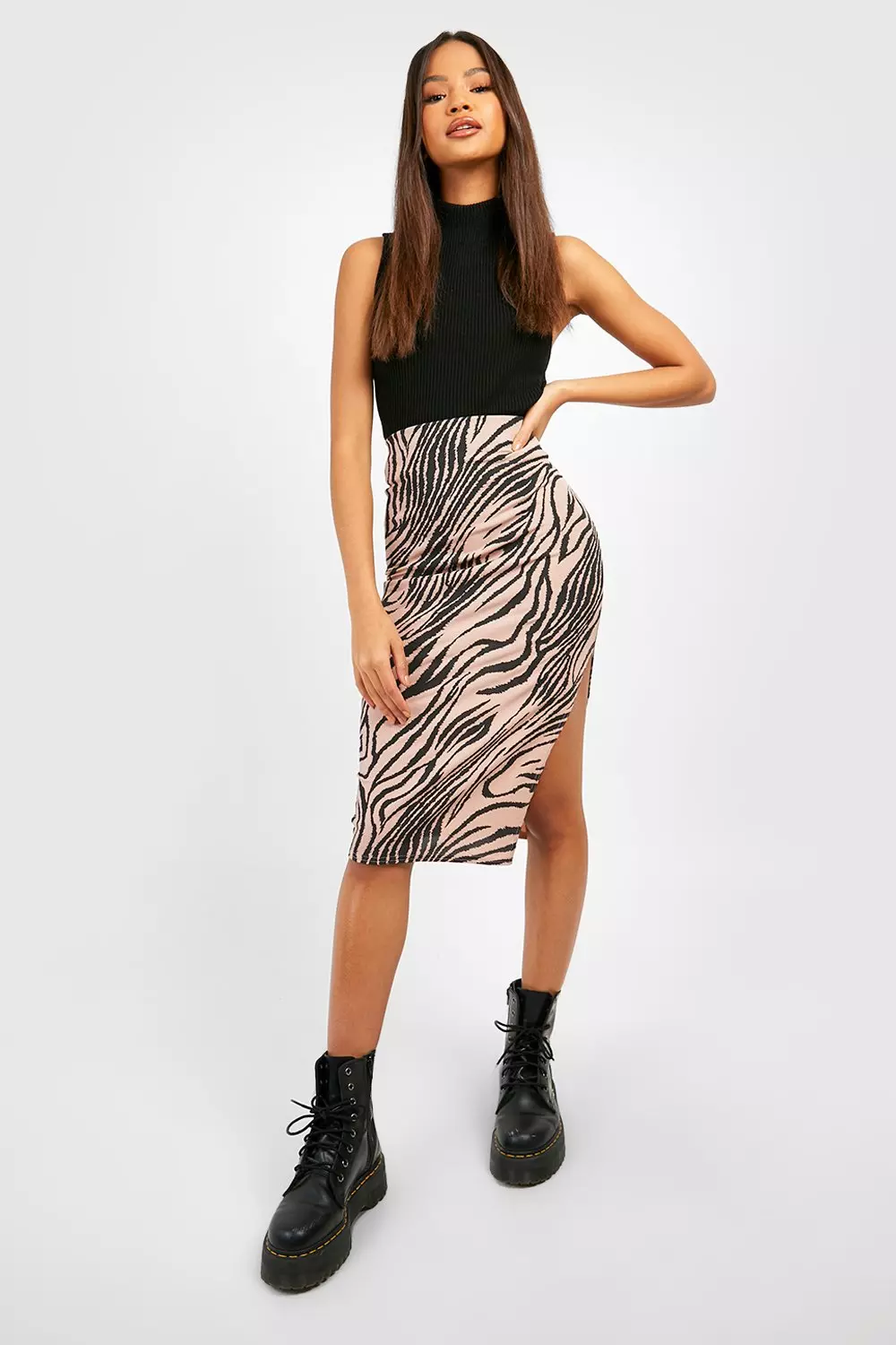 Animal print midi outlet split skirt