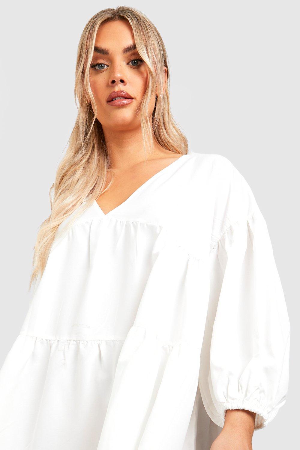 Plus fashion size white smock dress