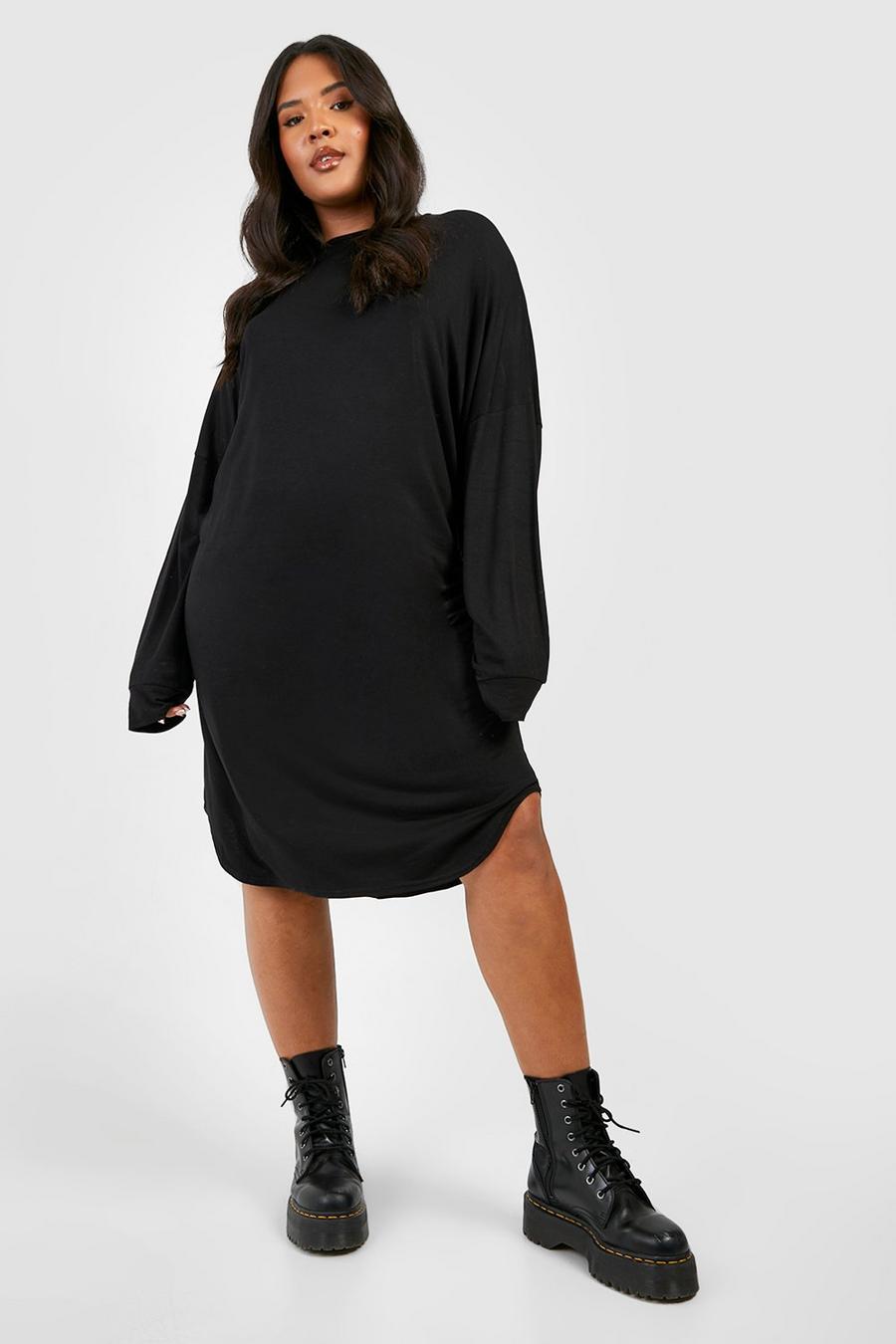 Black Plus Batwing Long Sleeve T-shirt Dress