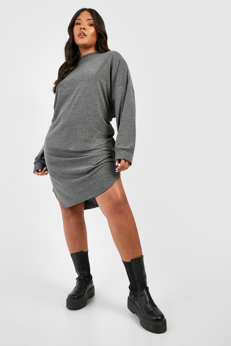 Charcoal Plus Batwing Long Sleeve T-shirt Dress image number 1