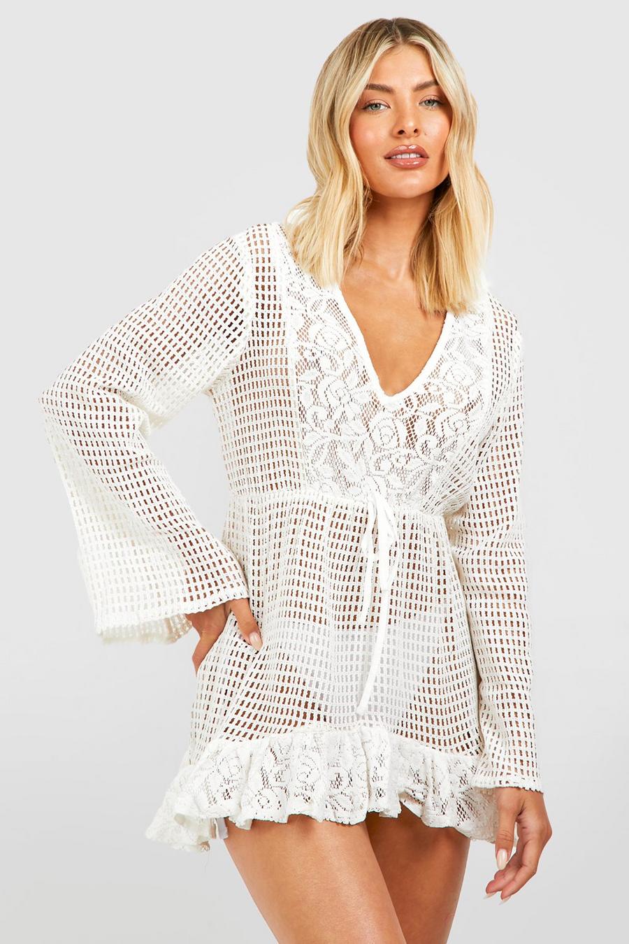 White Lace Crochet Frill Hem Beach Dress sublevel image number 1