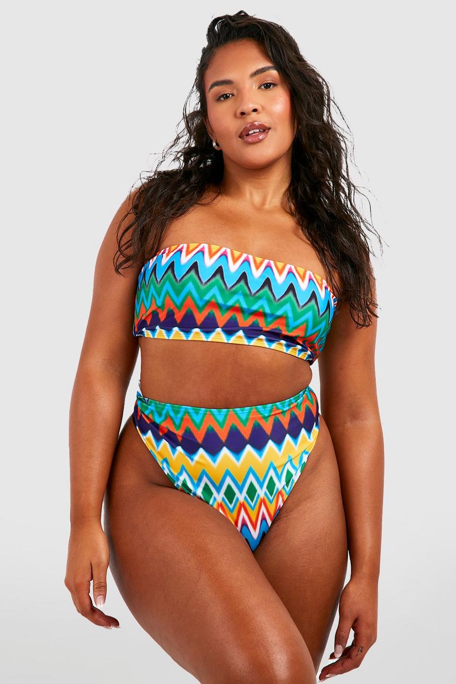Bikini Plus Size a fascia con motivi aztechi, Multi image number 1
