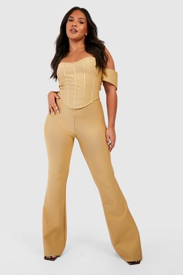 Stone Beige Plus Premium Bandage Flared Trouser