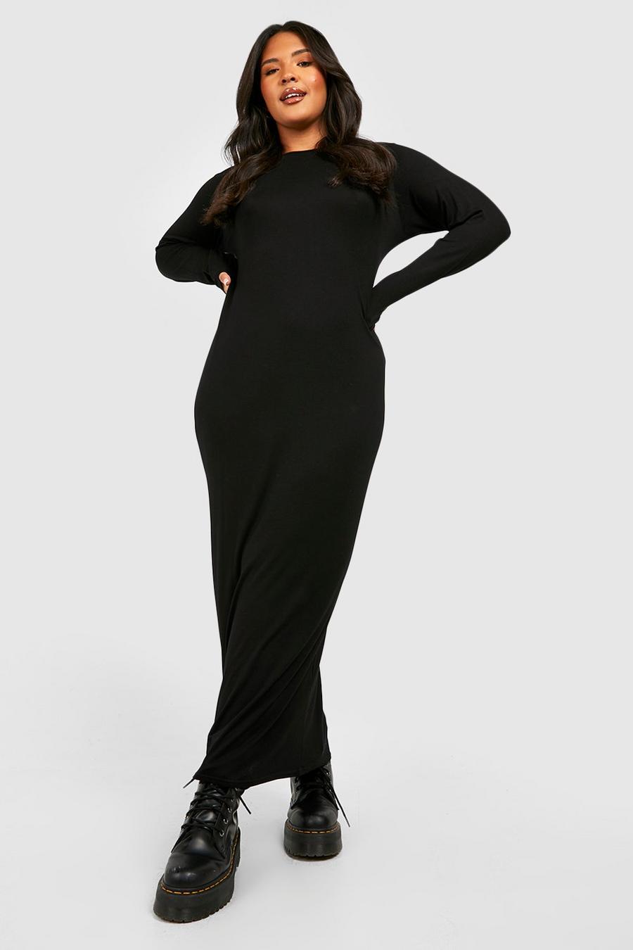 Black Plus Long Sleeve Maxi T-shirt Dress