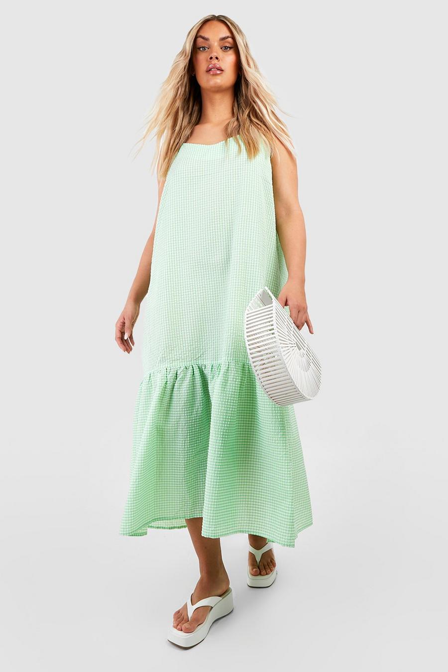 Green Plus Frill Hem Strappy Gingham Midaxi Dress image number 1