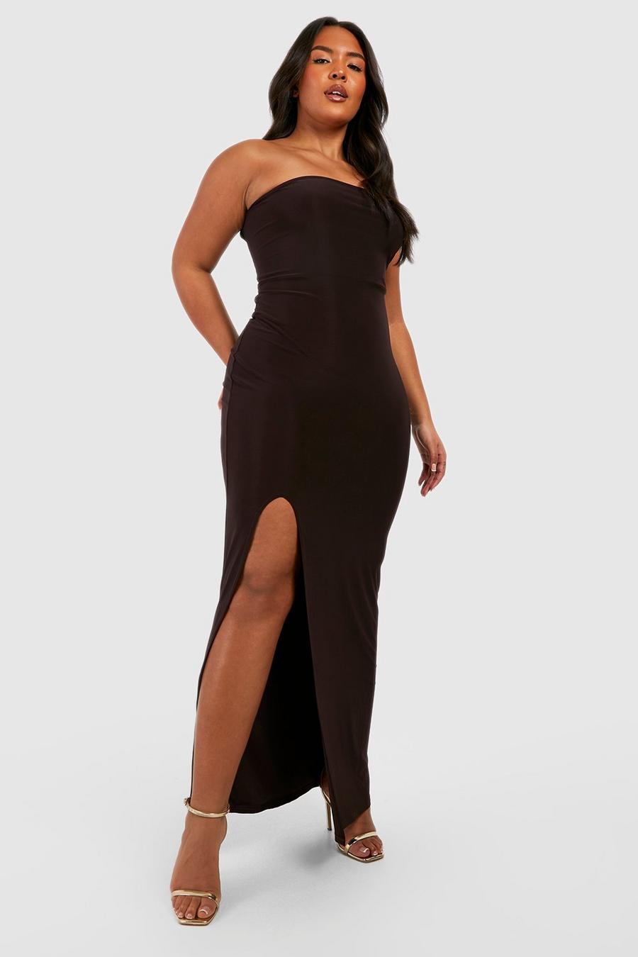 Grande taille - Robe longue moulante, Chocolate image number 1