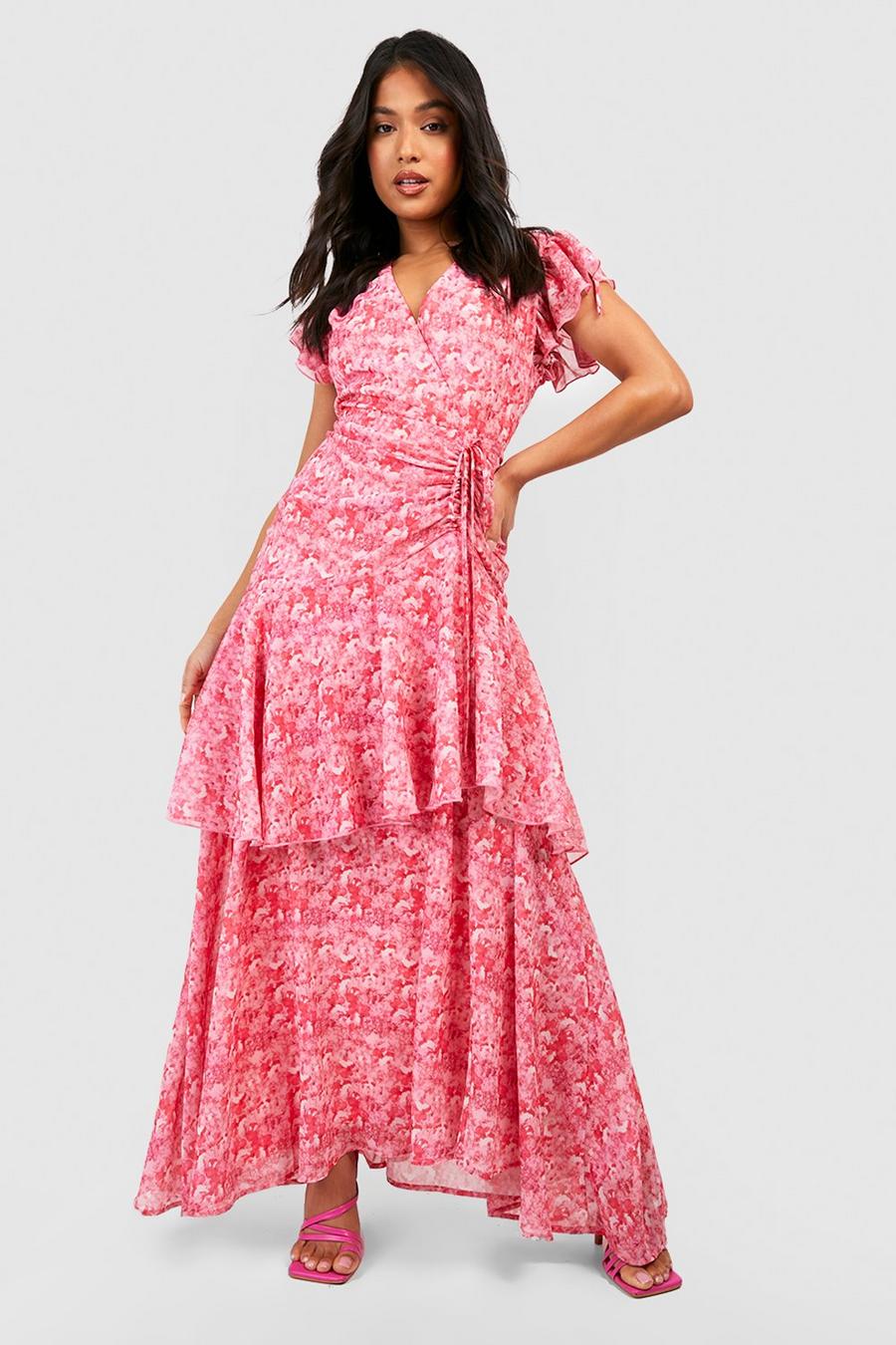 Pink Petite Floral Angel Sleeve Maxi Dress image number 1