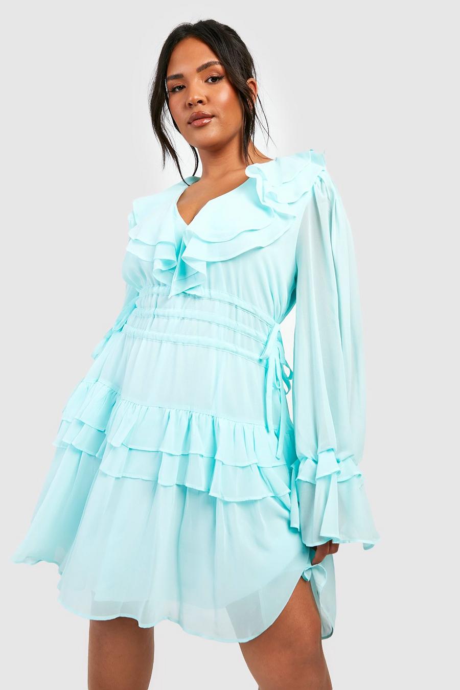 Grande taille - Robe patineuse à volants, Baby blue