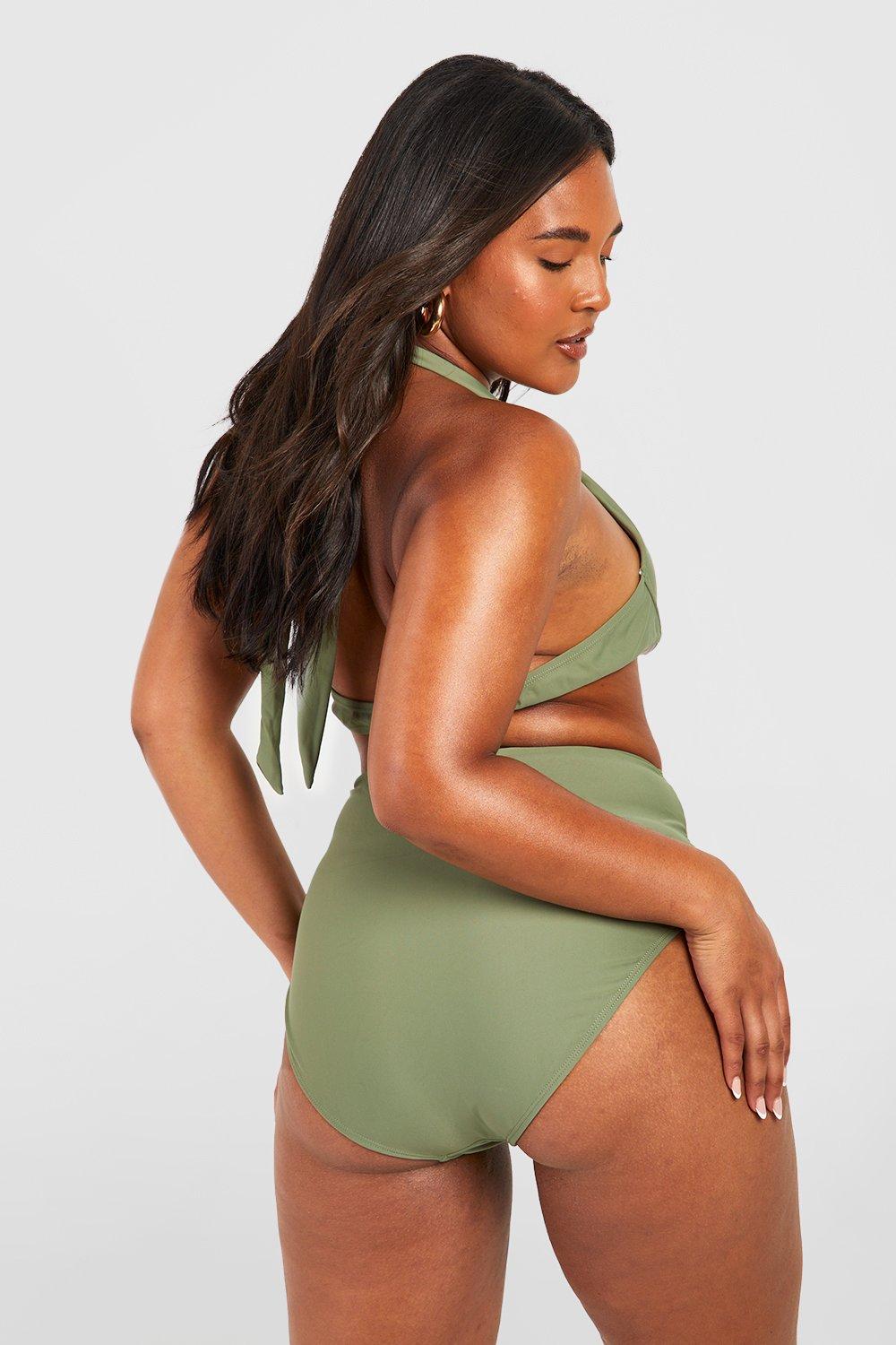 boohoo Plus Curve Enhance Smoothing Underwire Bikini Green Size 24