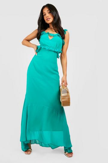 Green Petite Chiffon Ruffle Detail Maxi Dress