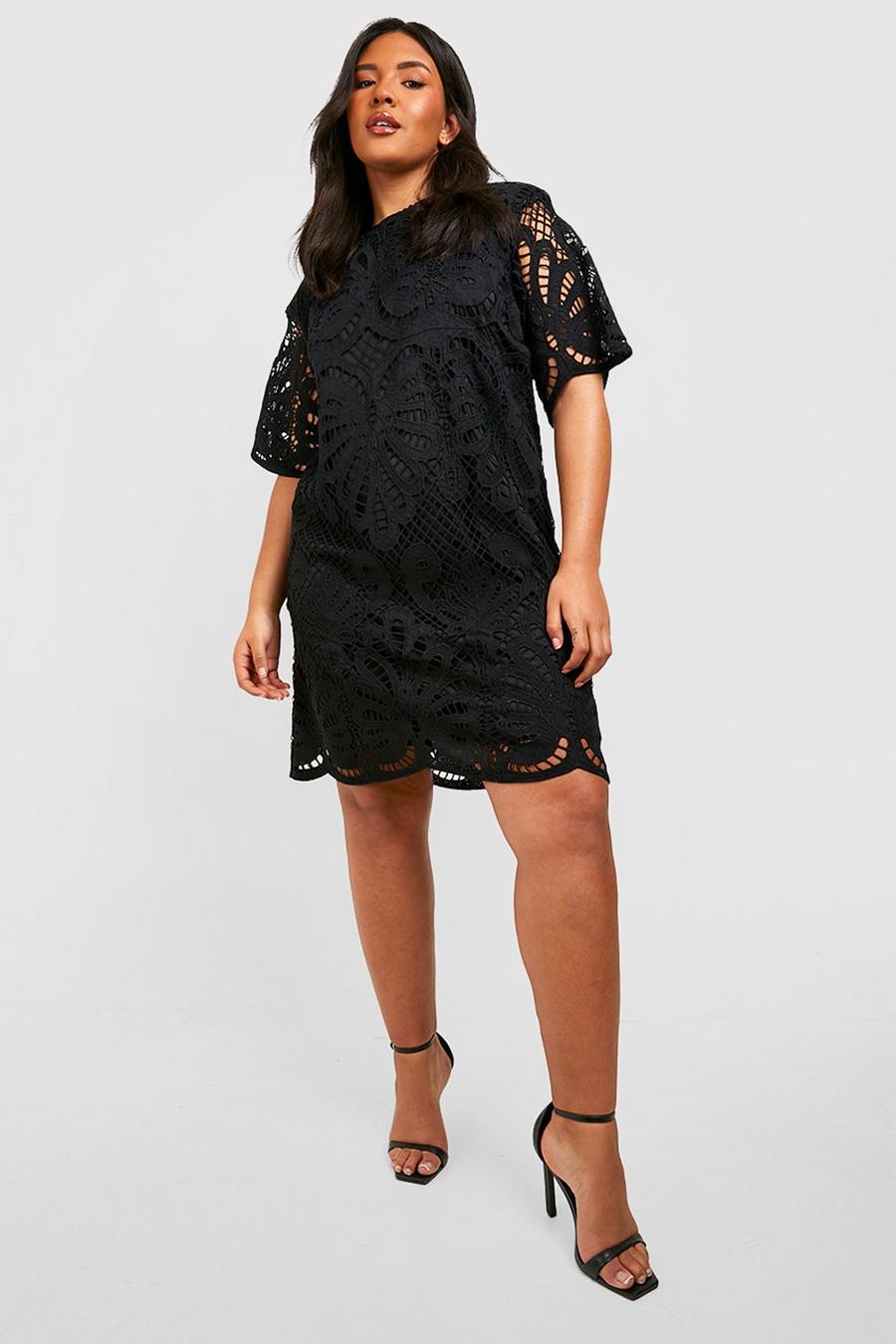 Black Plus Premium Crochet Lace Shift Dress image number 1