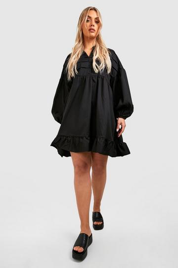 Plus Woven Frill Hem Shirt Dress black