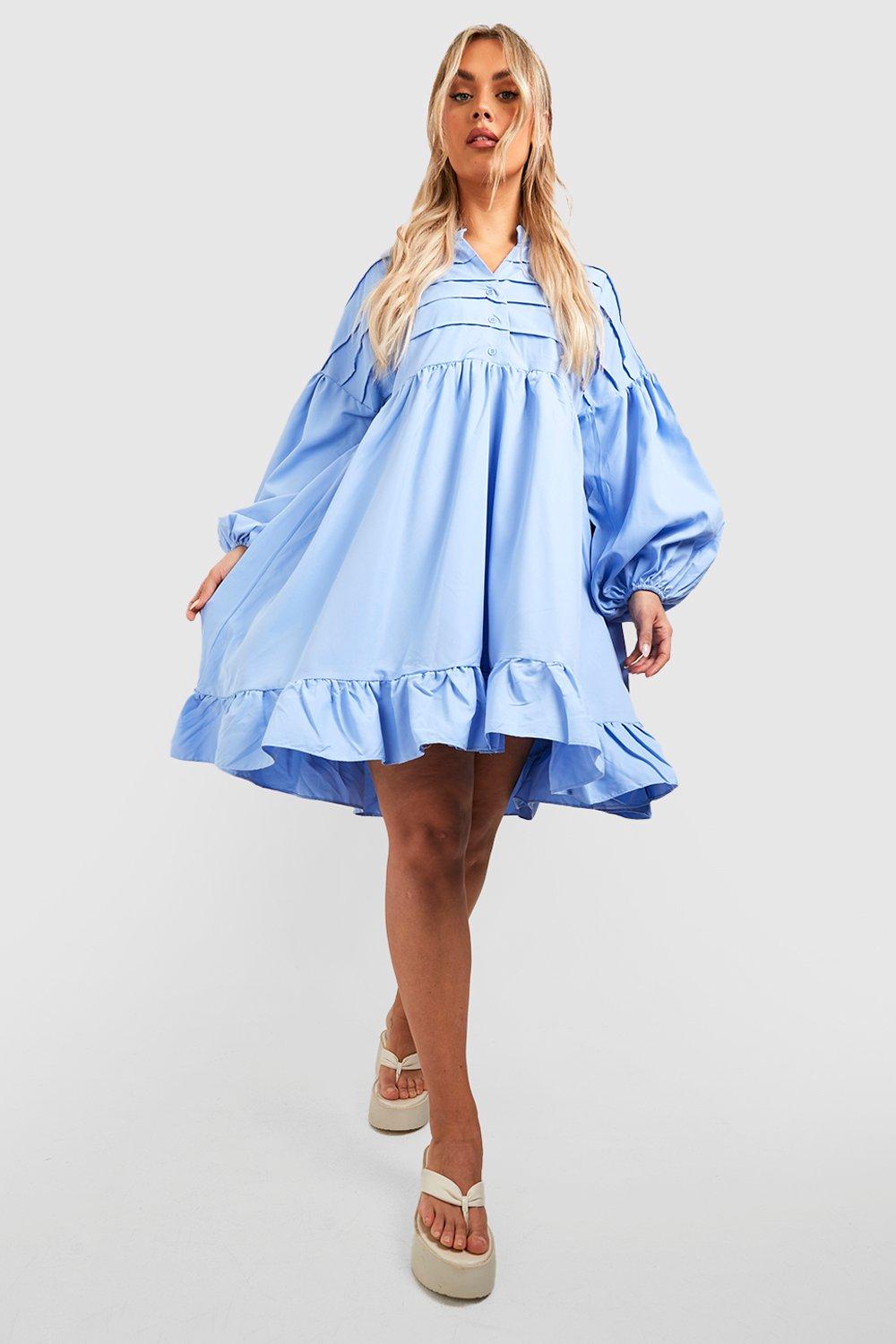 Plus Woven Frill Hem Shirt Dress