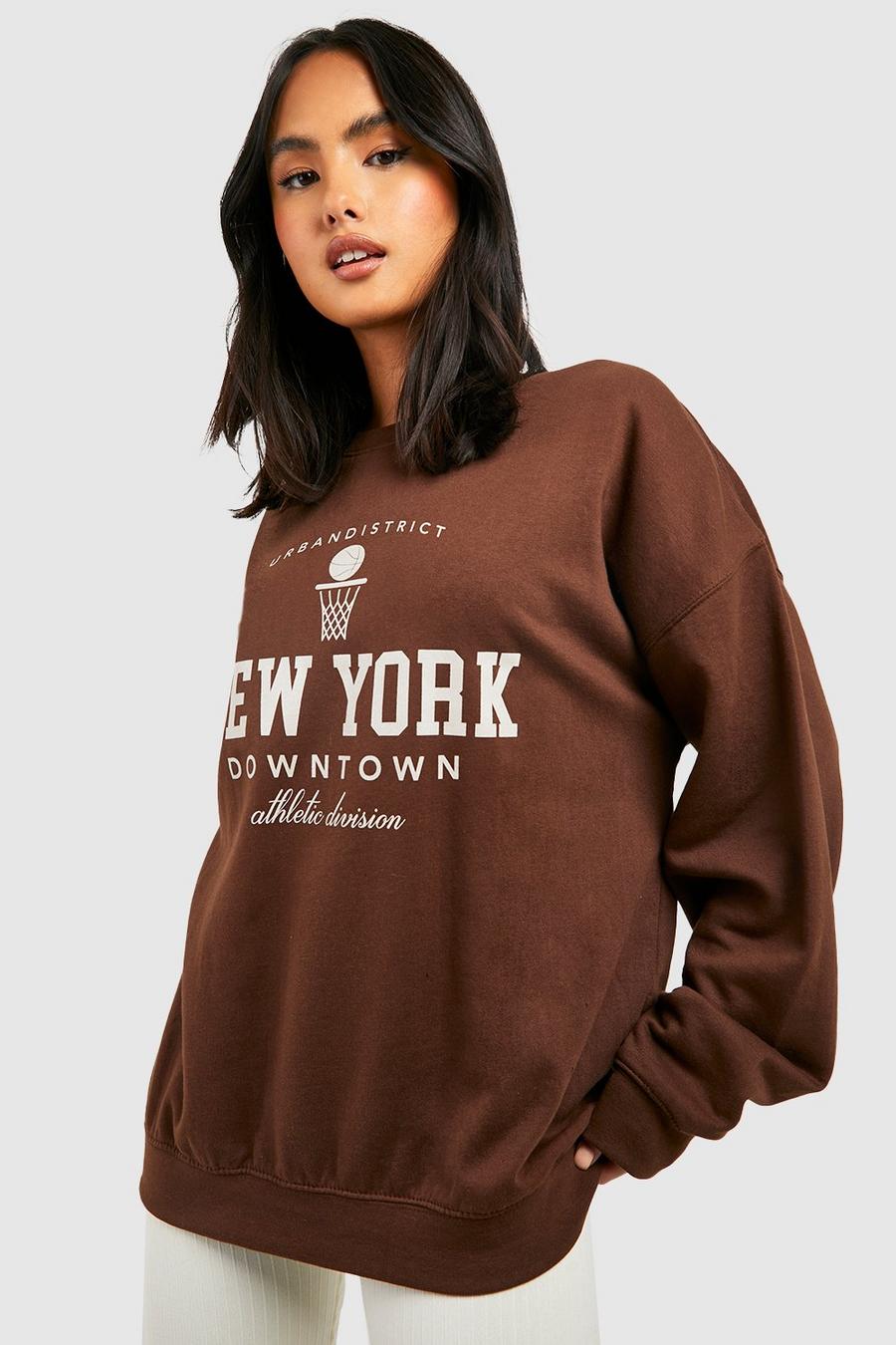 Chocolate brown New York Slogan Oversized Sweatshirt 