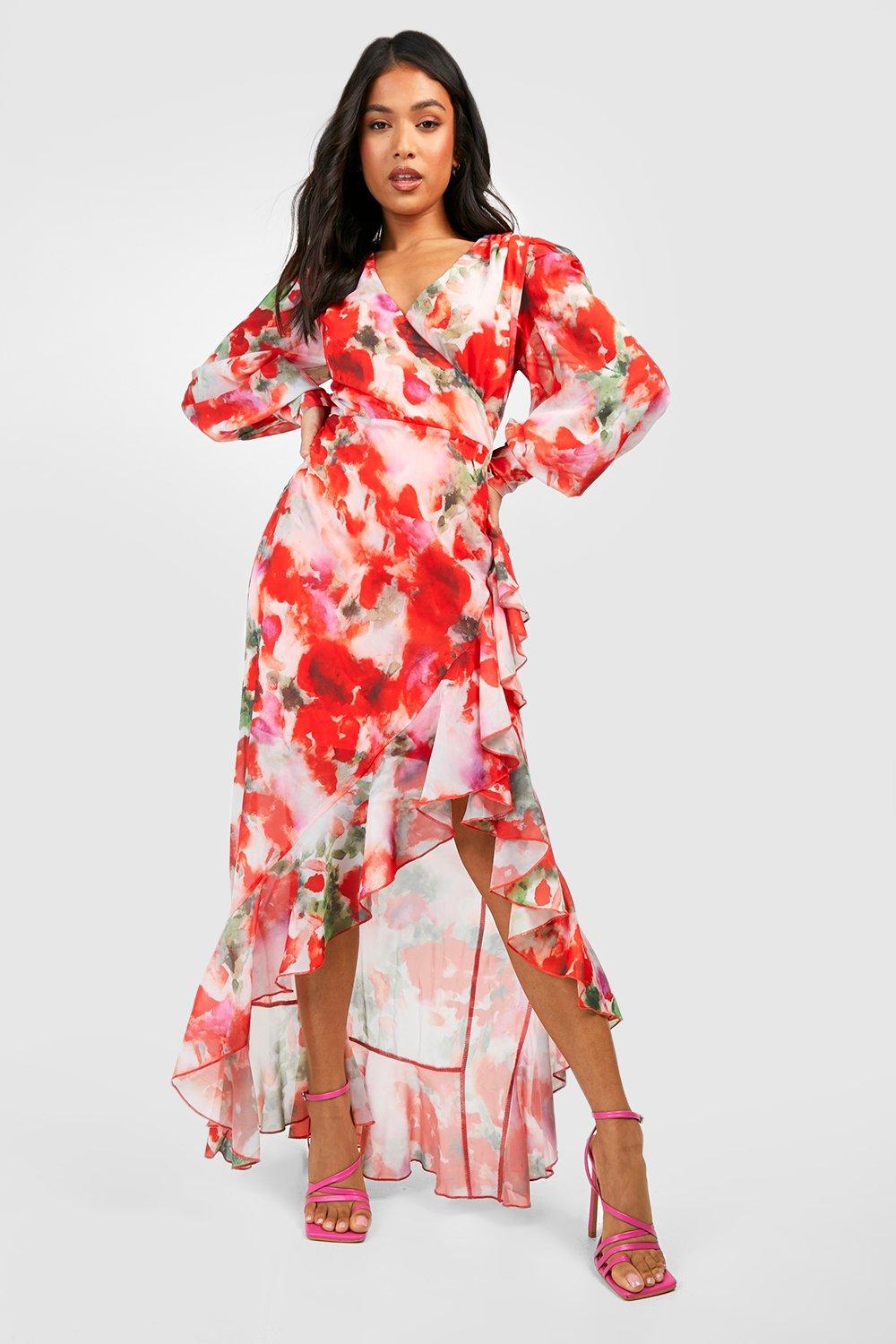 Floral chiffon wrap clearance dress