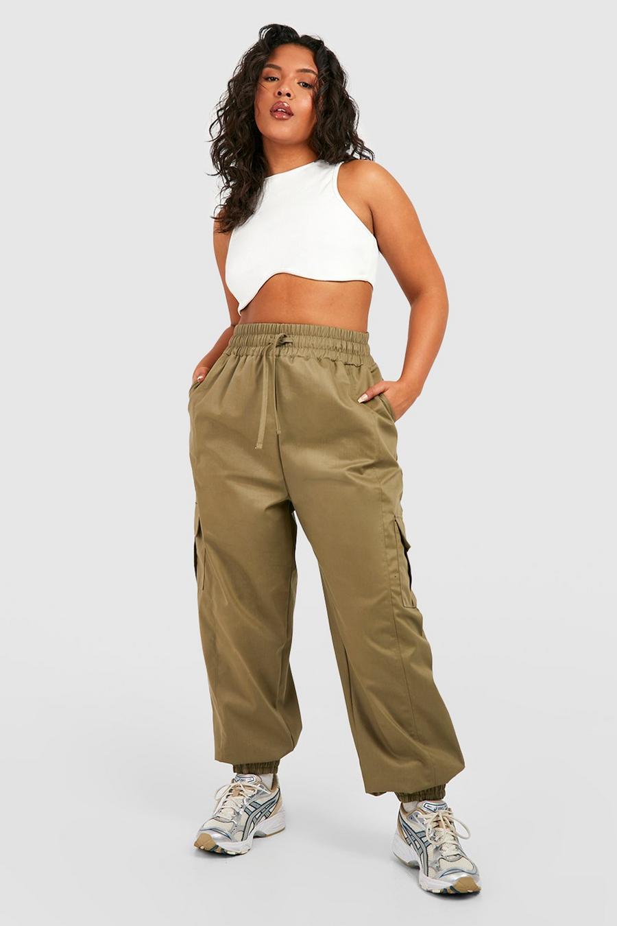 Pantaloni Cargo Plus Size in twill con polsini elasticizzati, Khaki image number 1