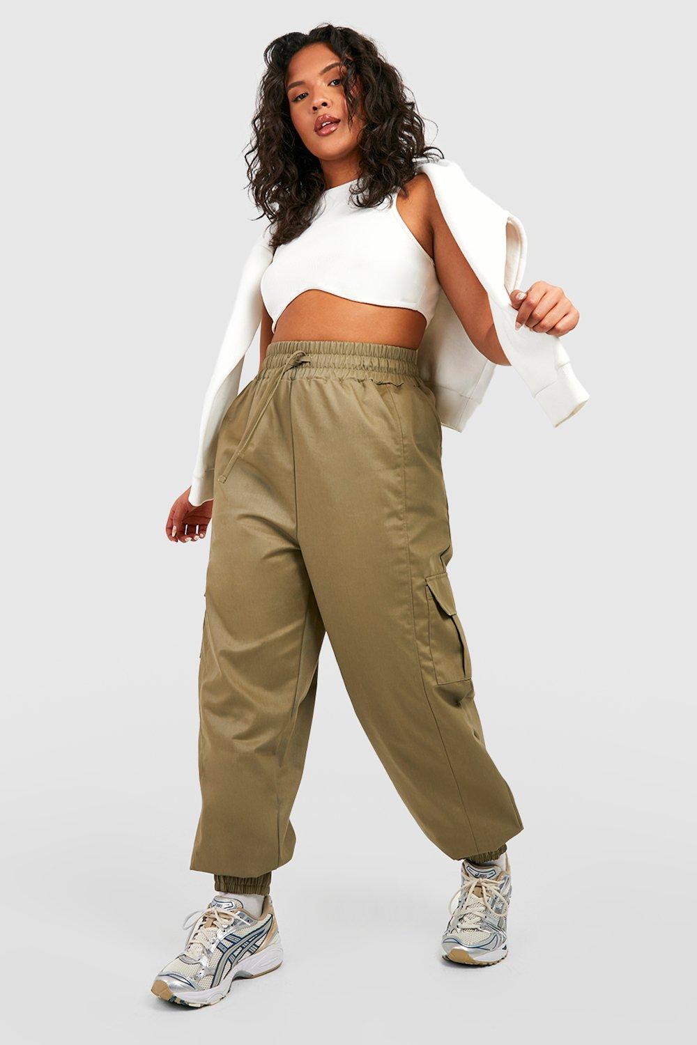 Plus Size Cuffed Cargo Capri Pants - Khaki