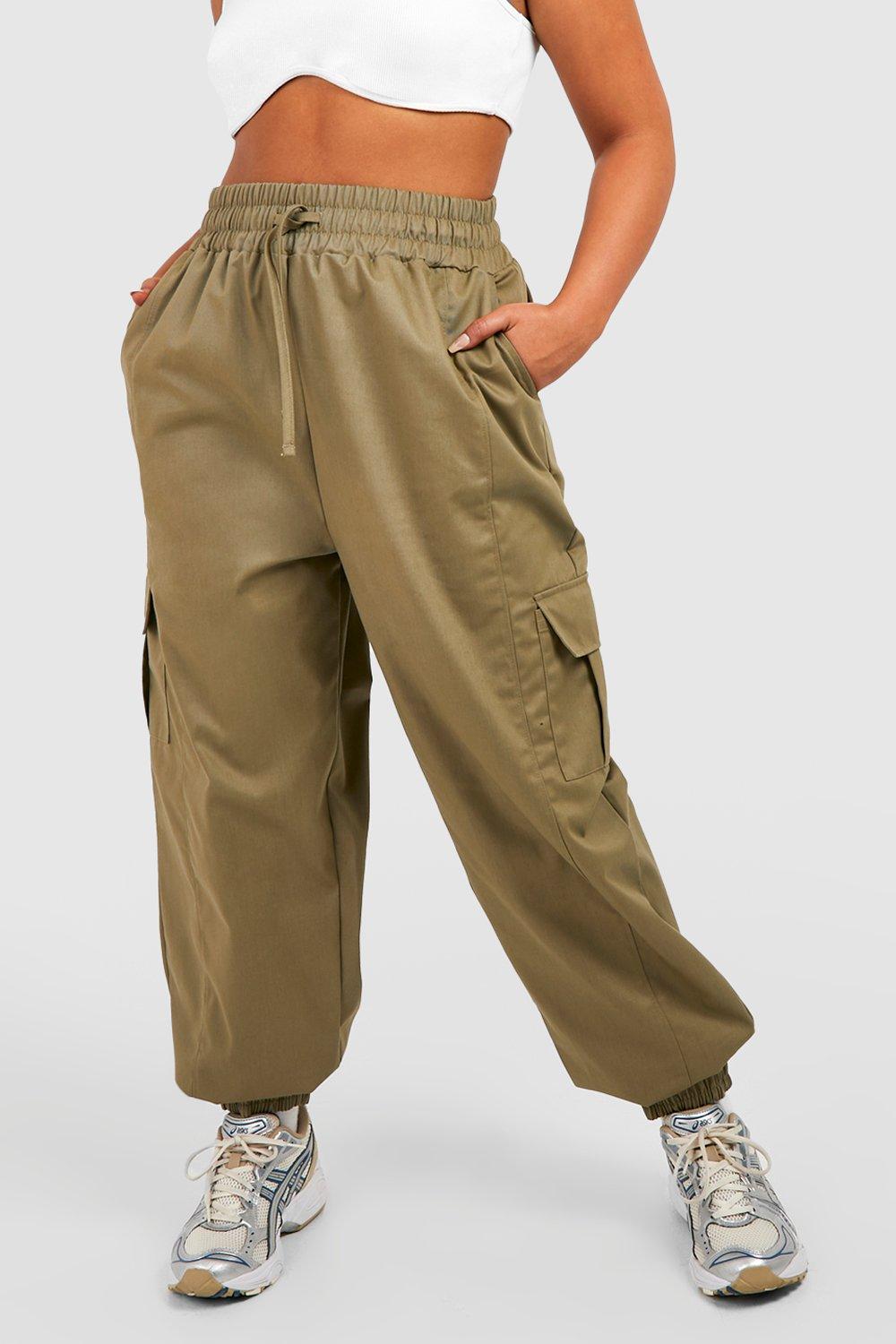 Women's Cargo Trousers With Cuffed Bottoms Khaki –