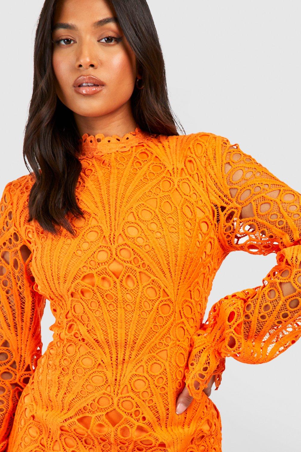 Puff Sleeves High-Neck Lace Dress Puff Sleeves High-Neck Lace Dress