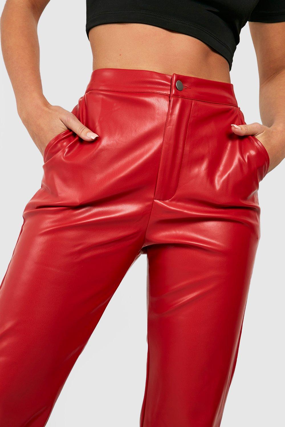 Red Lederhosen High Waist Faux Leather Faux Leather Pants Women For Women  Slim Elasticity, Fashionable Three Button Design, Skinny Jeans For Femme  From Missher, $20.16