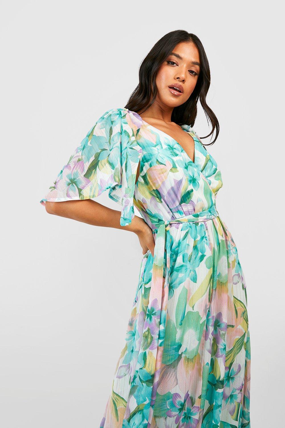 Floral print maxi hot sale dress with sleeves