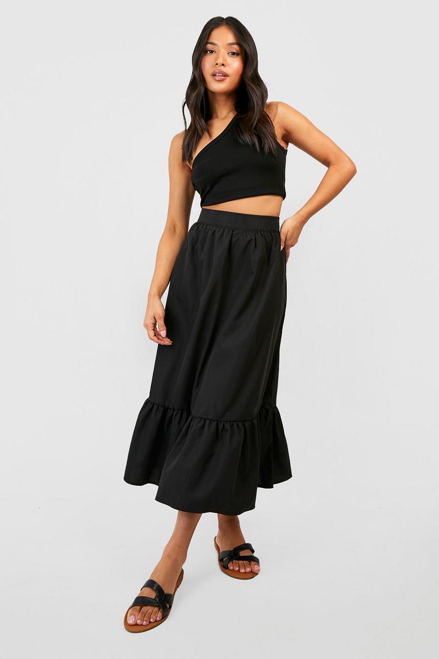 Black Petite Woven Tiered Midaxi Skirt image number 1