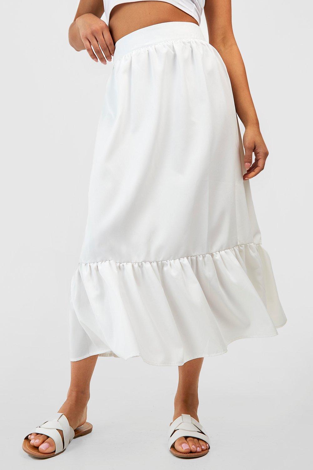 White midi hotsell skirt boohoo