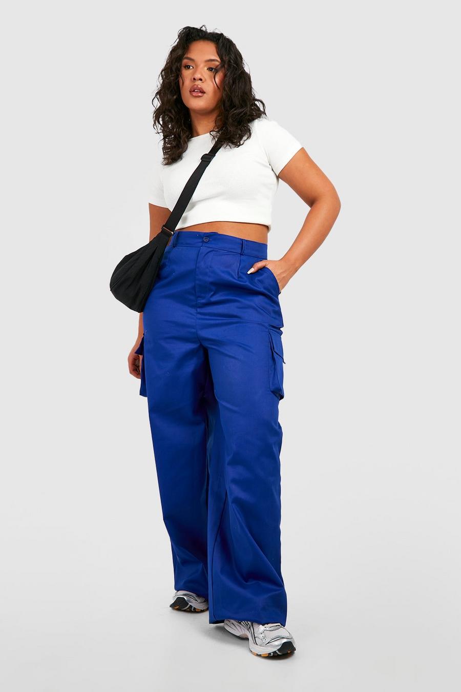Navy Plus Twill Belted Wide Leg Cargo Trouser image number 1