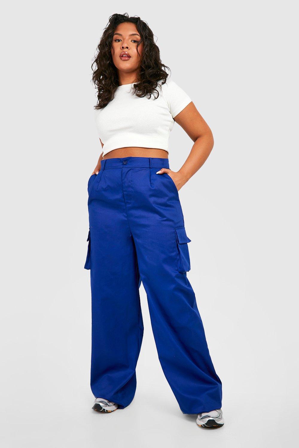 Plus Twill Belted Wide Leg Cargo Pants