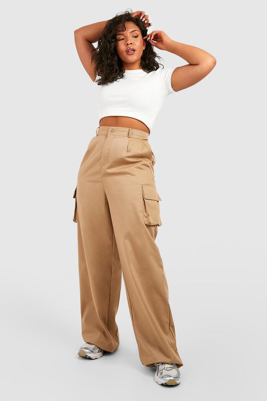 Olive green Plus Twill Belted Wide Leg Cargo Pants image number 1